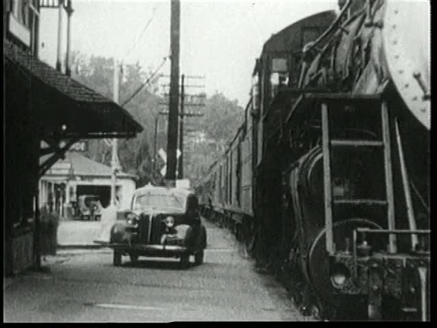 Train pulling into railroad station