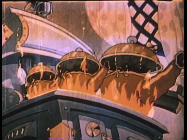 Animated tea kettles whistling on stove