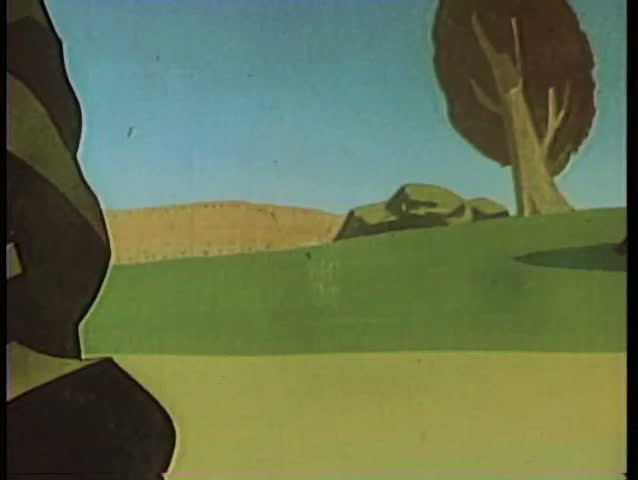 Cartoon clouds of dust shooting out from behind a rock