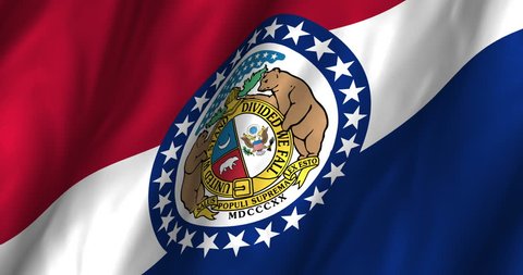 A beautiful satin finish looping flag animation of Missouri.   A fully digital rendering using the official flag design in a waving, full frame composition.  The animation loops at 10 seconds.  4K