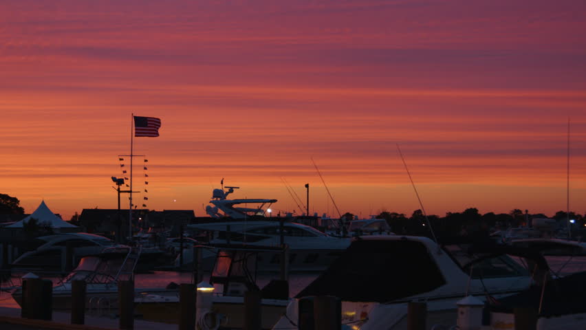 Sunset over the city in long island new york during summer