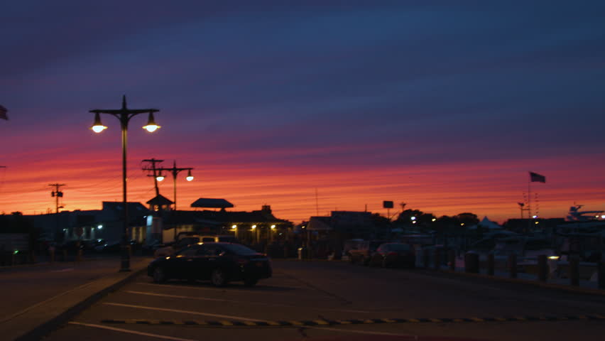 Sunset over the city in long island new york during summer