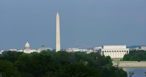 Timelapse US Capitol Building and Washington Monument and Jefferson Memorial Summer with Potomac River and changing cloud cover