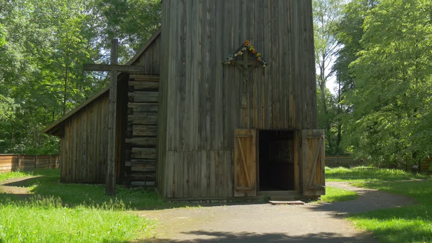 Samera Movement in the Direction From the Church. Front View of Wooden Church.output From the Open Door of the Ancient Building.