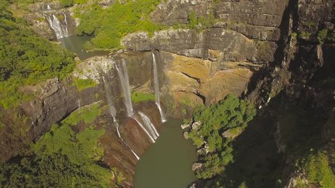 4K UHD Top down aerial video of Tamarin Falls Waterfall (Seven Cascades) - Mauritius, Curepipe, near Black River Gorge National Park