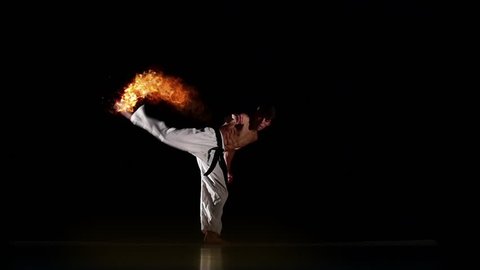 Karate Fighter With Burning Hit, Photo Manipulation, Square