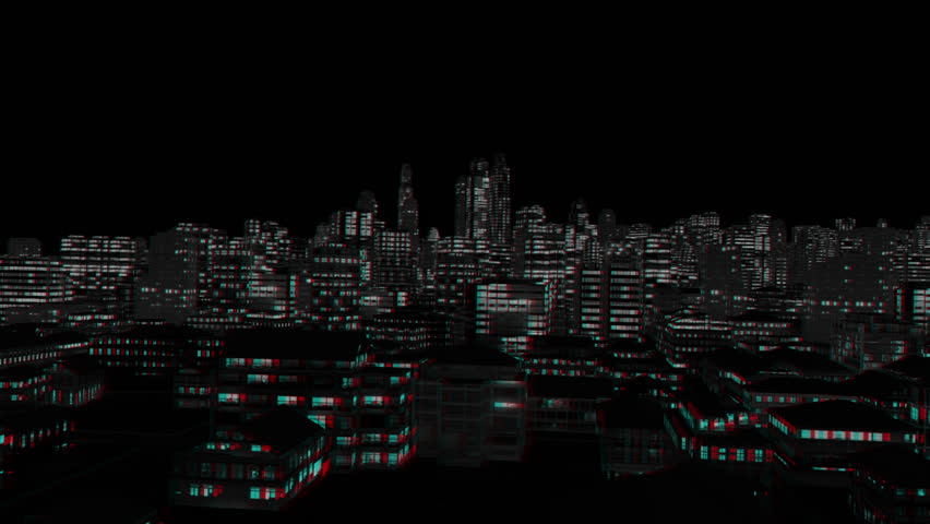 City Night Flight, Stereoscopic 3D Anaglyph, Red Cyan