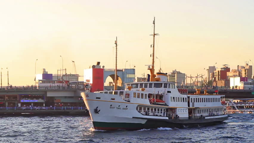 ISTANBUL - SEPTEMBER 14: City ferryboat in front of Galata Bridge on September