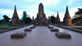 Time Lapse (Day to Night) Landmark Old Temple Wat Chaiwatthanaram of Ayutthaya Province( Ayutthaya Historical Park )Asia Thailand. Footage Video HD.