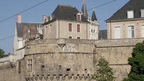 Panning on Dukes of Brittany castle architecture 4K 2160p 30fps UHD footage - Famous fortification of French Pays de la Loire part of country territory 3840X2160 UltraHD slow pan video