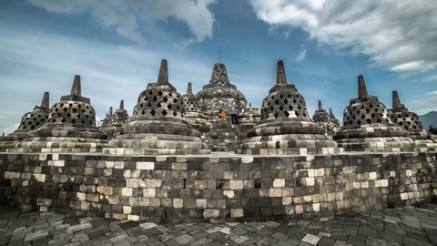 Stupas in Borobudur Temple, Central Java, Indonesia. 4K Timelapse - Java, Indonesia, June 2016.