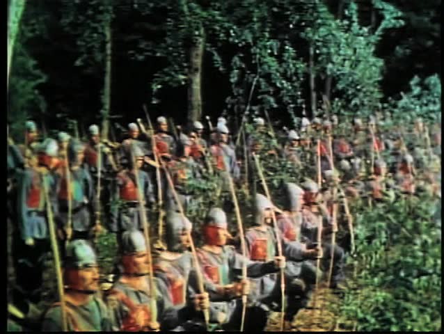 Medieval soldiers getting into position for battle