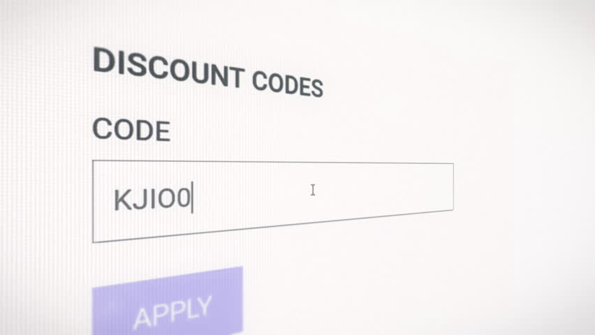 Entering a discount code in the box of an eCommerce site. Clicking the Apply button. Animation looking like a screen capture. Angled 3D version.

