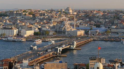 High quality shot of Istanbul Sunset Panorama. View from Galata Tower
