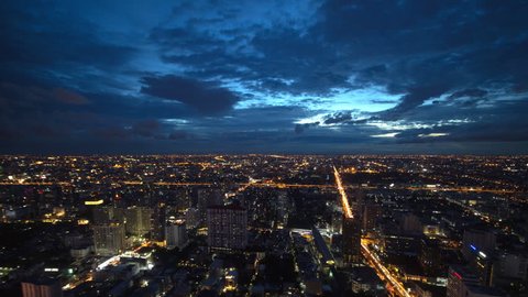 4K: Day to night time lapse, Cloud loop, Bangkok skyline, aerial view, Thailand Stock video