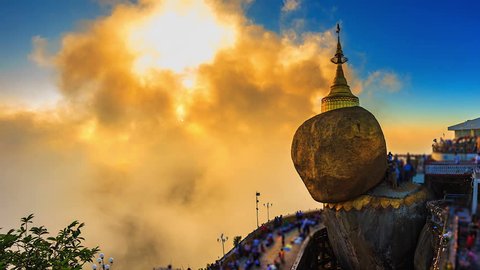 Time Lapse Golden rock (Kyaikhtiyo or Kyaiktiyo pagoda) Landmark of Myanmar 