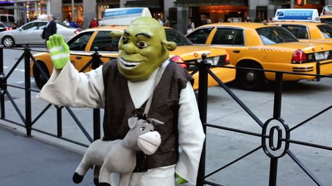 NEW YORK CITY, NY - NOVEMBER 25: Shrek on New York City Street during Black Friday on November 25, 2011 in New York City, New York.