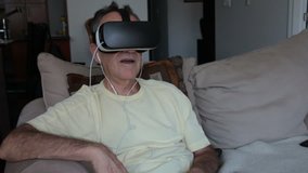Senior Man Experiencing Virtual Reality - 360 Movie VR Video 3D - New Immersive Technology - Smooth Slider Dolly Shot