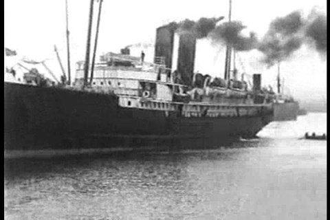 Steamers cruise and spew smoke along Melbourne\xEAs port, Australia in 1910. (1910s)