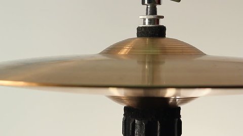 A closeup view of a hi -hat cymbal played with a drumstick. Stock Video