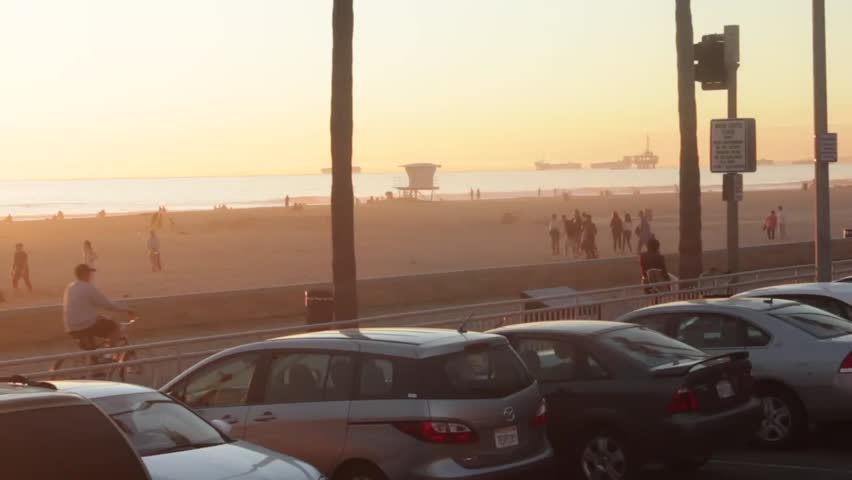 Busy Beach Parking Lot Evening Hours Huntington Beach California United States of America