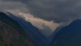 Storm moving Clouds nature background time-lapse 4k video. Sky cloudscape in mountain Himalayas Nepal.