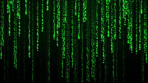 Random cuneiform characters falling down (code rain): a popular sci-fi movie effect; a symbol of obscure technology; computer source code, hacking, AI takeover.
