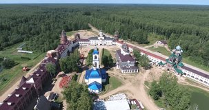 Aerial view of Saint Nikolas women monastery on Solba river, Yaroslavl region, Russia