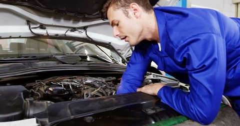 Mechanic Working Under Hood Repair Garage Stock Photo (Edit Now) 247122394