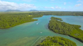 Mauritius Beach Island - Ile Aux Cerfs tropical beach - 4K UHD Top down aerial video