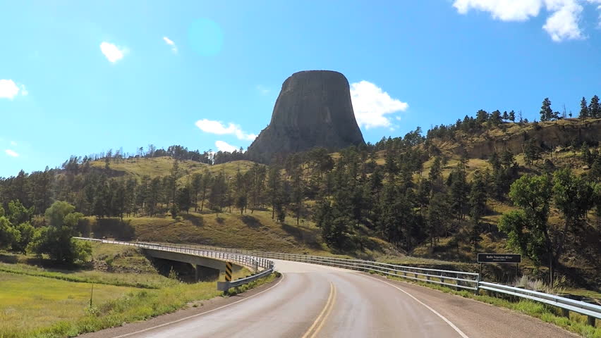 POV driving Devils Tower a National Monument in Wyoming USA