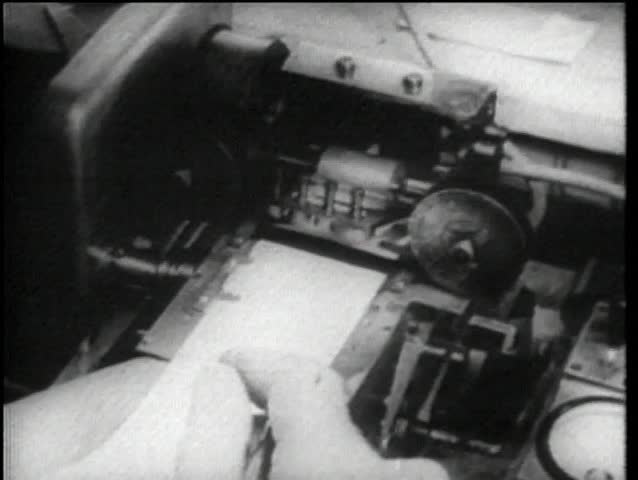 Close-up of 1940s teletype machine