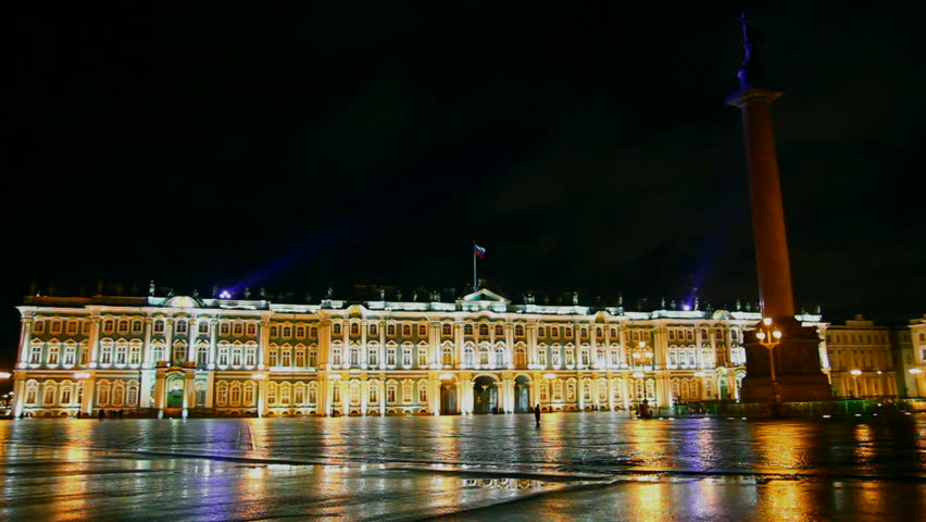 The Hermitage - Winter Palace in St. Petersburg at night - timelapse