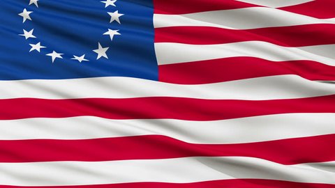 13 Stars Betsy Ross United States of America Flag, Close Up Realistic 3D Animation, Seamless Loop - 10 Seconds Long