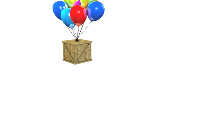 Fun animation wooden box balloon delivery concept. 