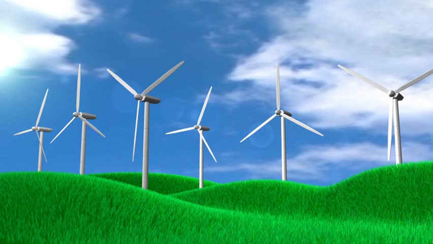 conceptual animation wind-turbine field.