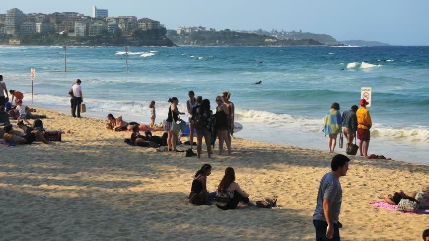 Waves wash up on Manly Beach near Sydney Australia.