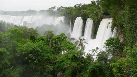 Panning shot of Iguazu Falls. Border of Brazil and Argentina