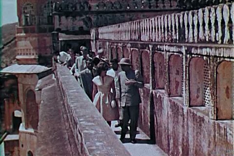 Jaipur India\xEAs historical past in 1962, palaces, merchants, villagers, musicians, and Jacqueline Kennedy touring and greeting them. (1960s)