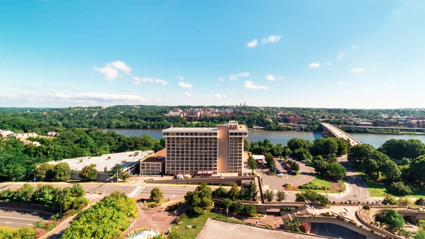 Time-lapse of Rosslyn, Arlington, Virginia looking toward the Potomac River and Washington DC