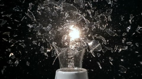 Glass Light Bulb Breaking in Super Slow Motion With Filament Smoke