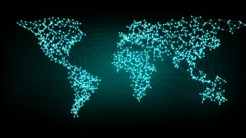 Social network connection. Connecting people on the internet, nodes transforming into the shape of a world map. Green version. Also available in orange. 4K