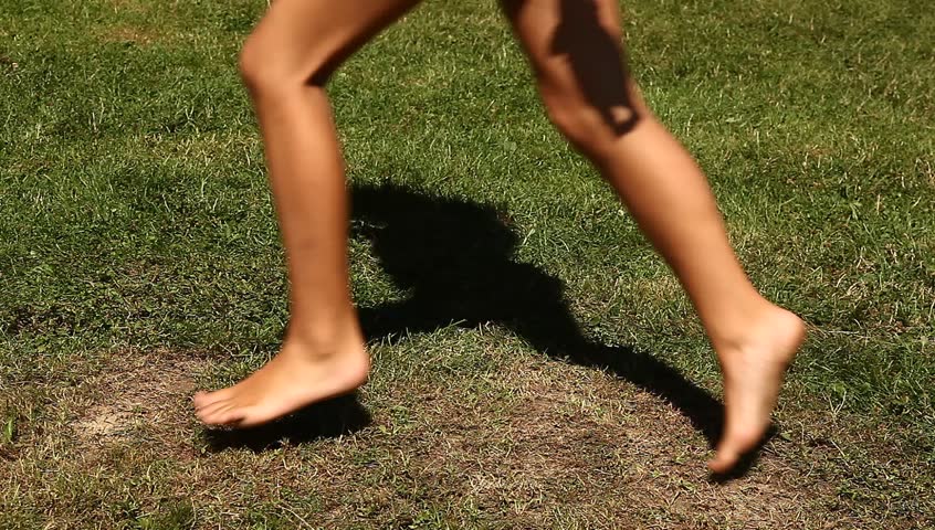 Children are Running Barefoot On Stock 