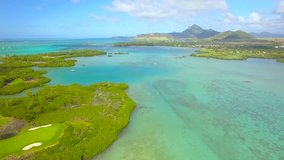 Mauritius Beach Island - Ile Aux Cerfs tropical beach - 4K UHD Top down aerial video