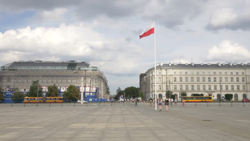 Polish flag on the square in Warsaw