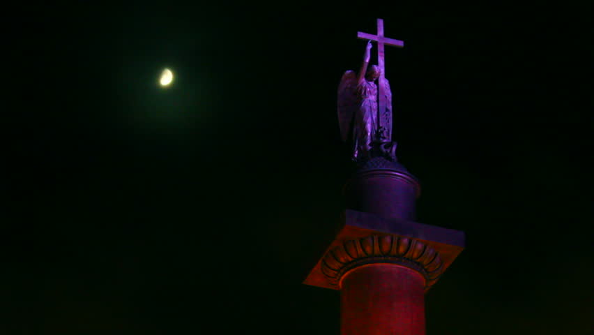 Alexander Column on Palace Square in St. Petersburg, moonlit night