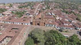 Aerial shot of touristic down town Barichara, Colombia. 4k