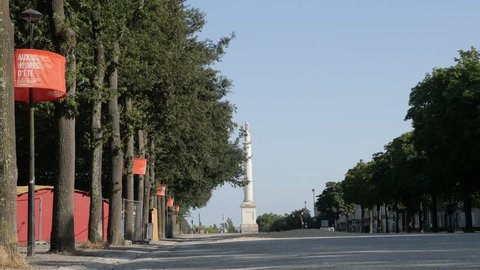 NANTES, FRANCE - JULY 2016: Le monument aux morts de la guerre aka Monument of dead of war 1870 and Marechal-Foch square with the Louis XVI statue in city center with sculptures and columns