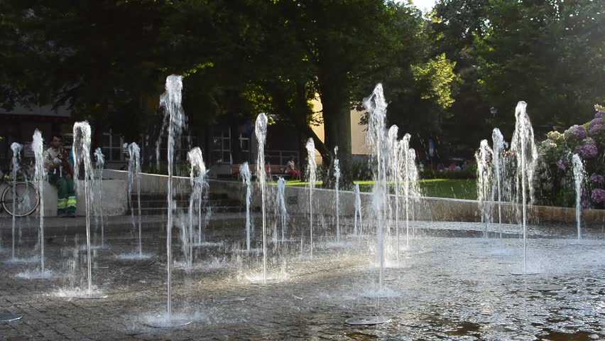 Park fountain at evening. Podebrady, Czech republic