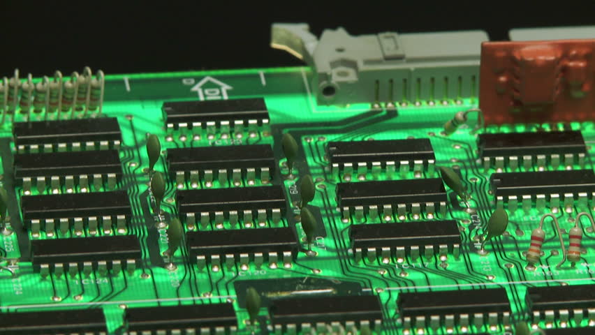 Dolly shot of electronic circuit boards